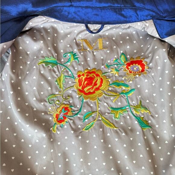 MYCRA PAC BLUE RAIN JACKET FLORAL EMBROIDERY GREY HEART LINING SIZE 3 XL - Picture 6 of 8